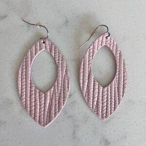 Leather Earrings Lightweight Textured Oblong Oval Light Pink Fashion Accessory